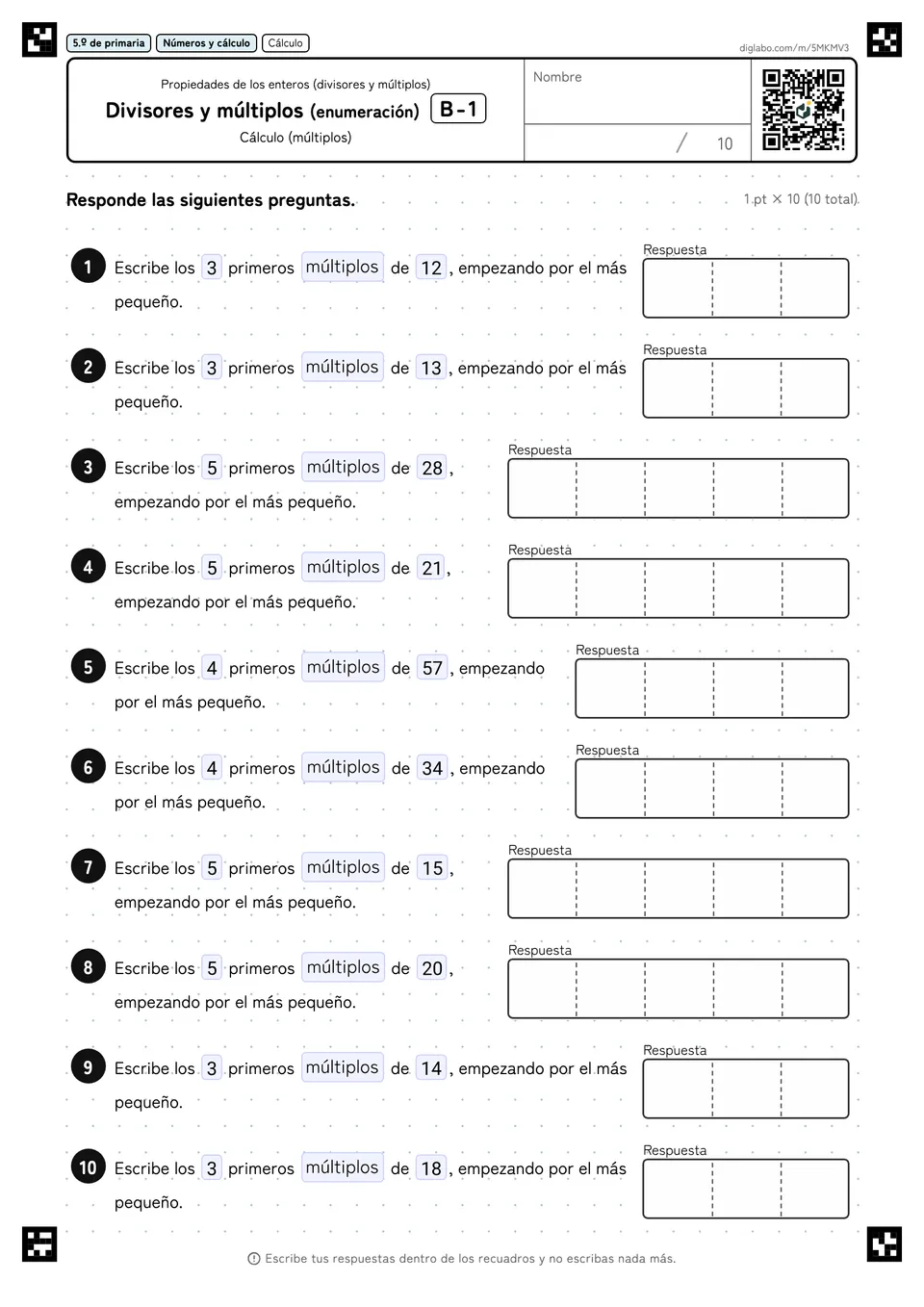 5.º de primaria Propiedades de los enteros (divisores y múltiplos) Divisores y múltiplos (enumeración)