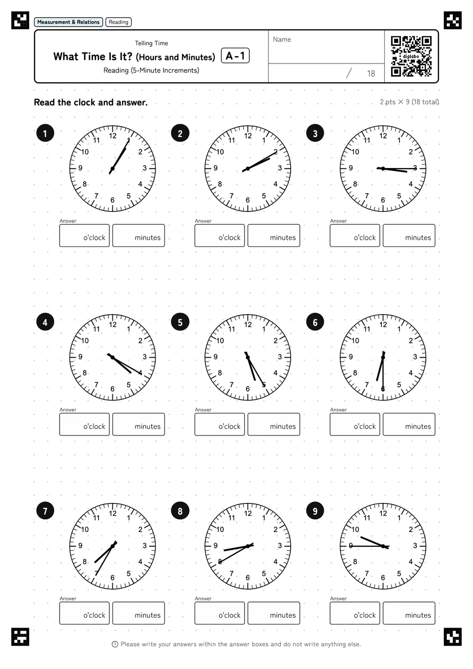 What Time Is It? (Hours and Minutes) A-1