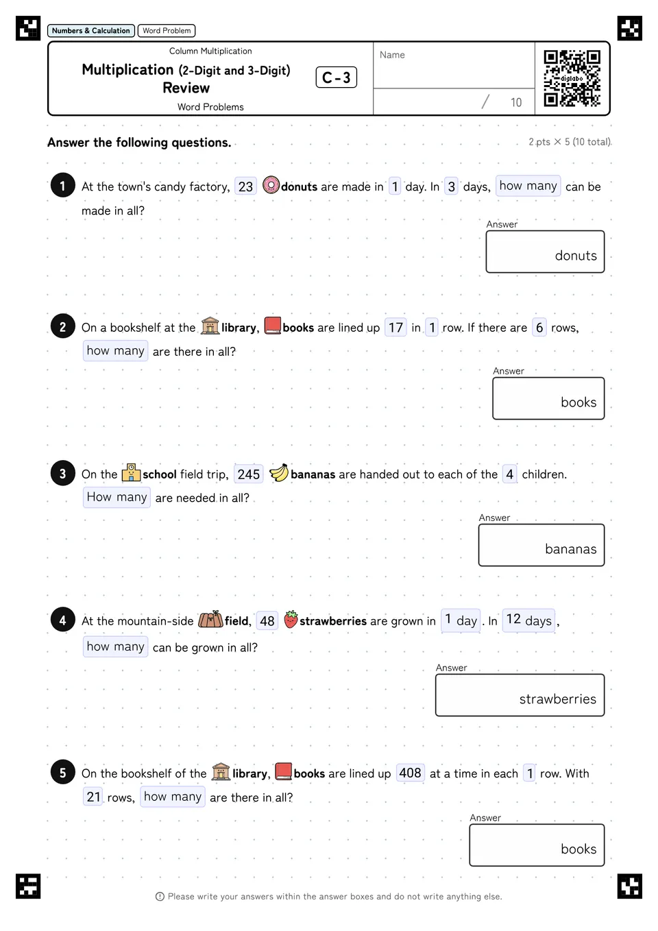 Multiplication (2-Digit and 3-Digit) Review C-3