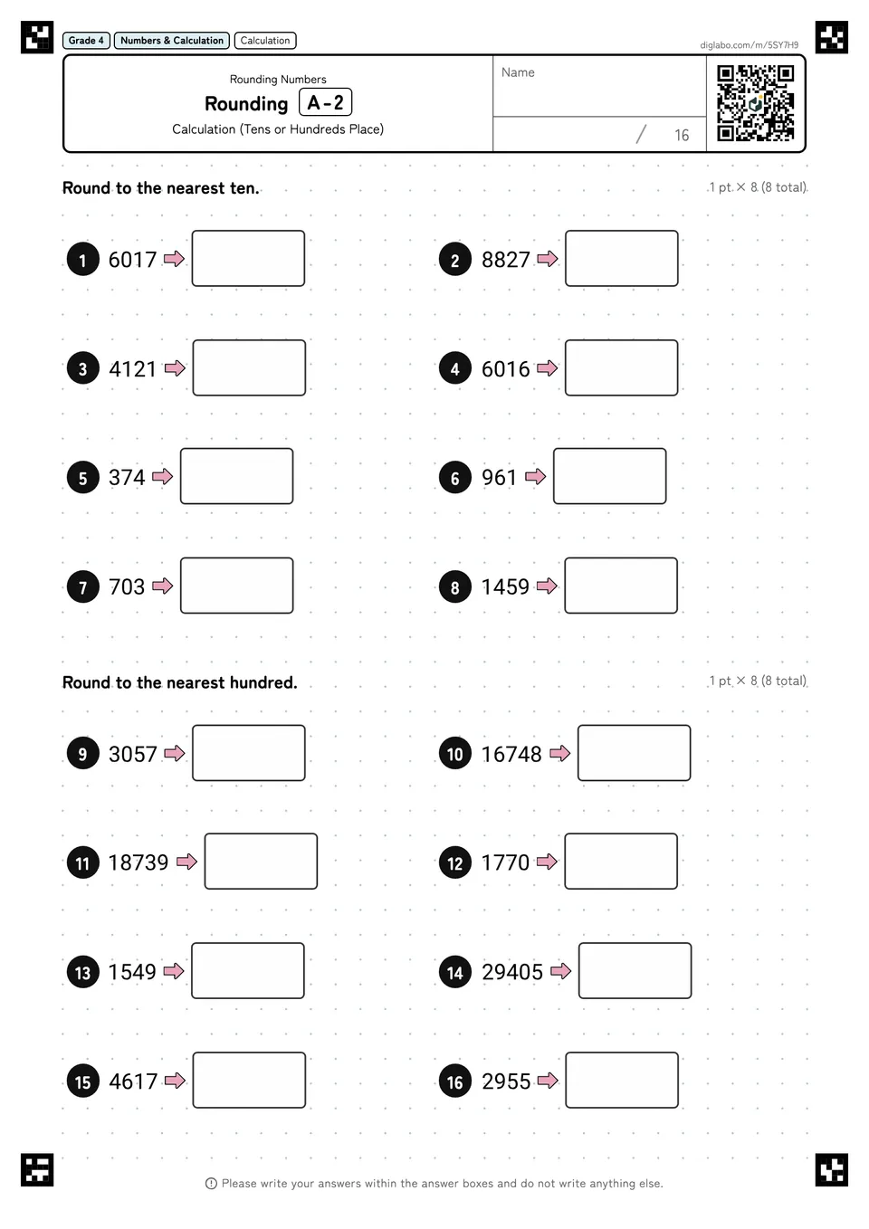 Grade 4 (Elementary School) Rounding Numbers Rounding