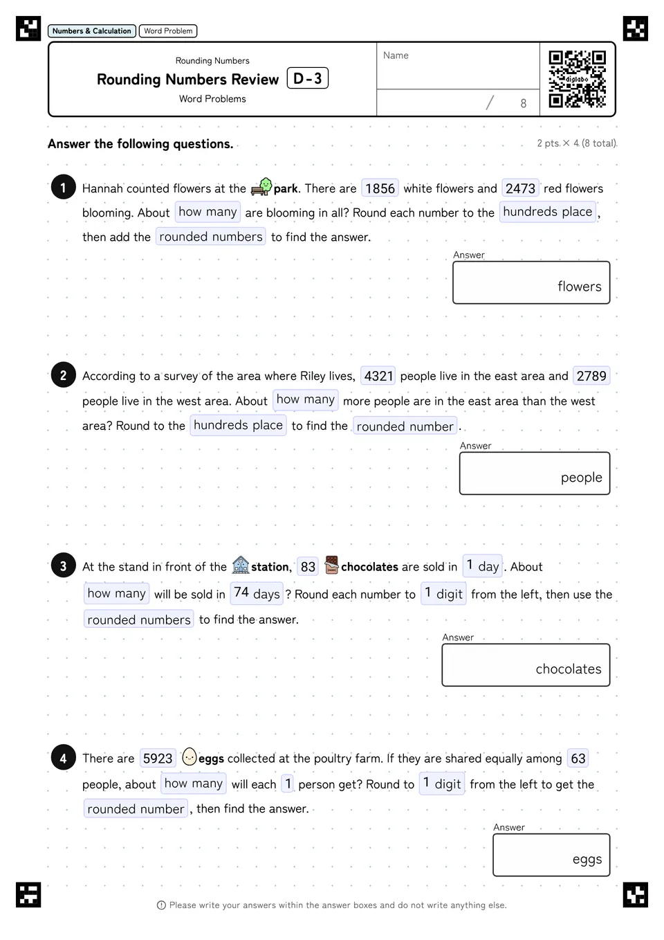 Rounding Numbers Review D-3