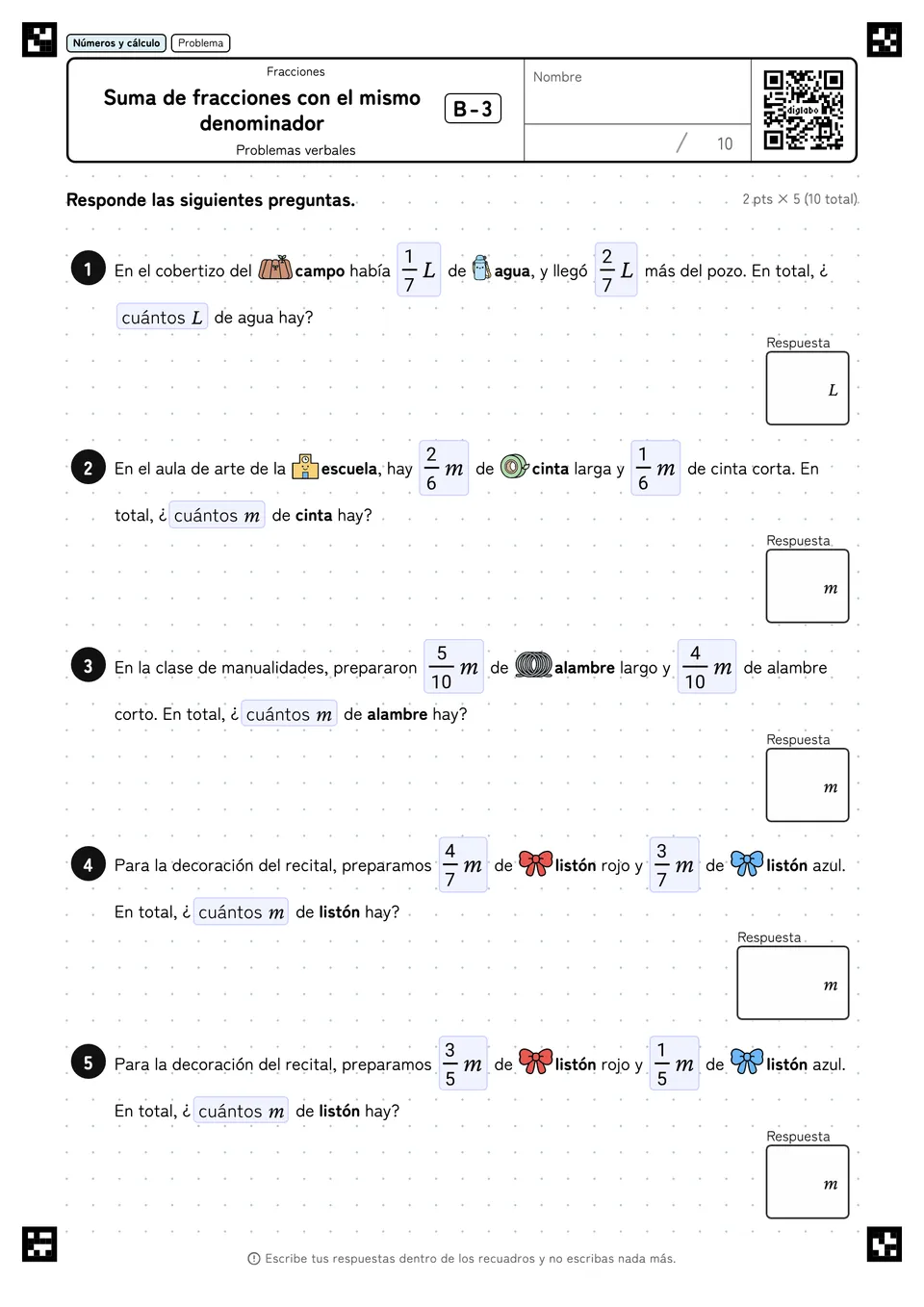 Suma de fracciones con el mismo denominador B-3