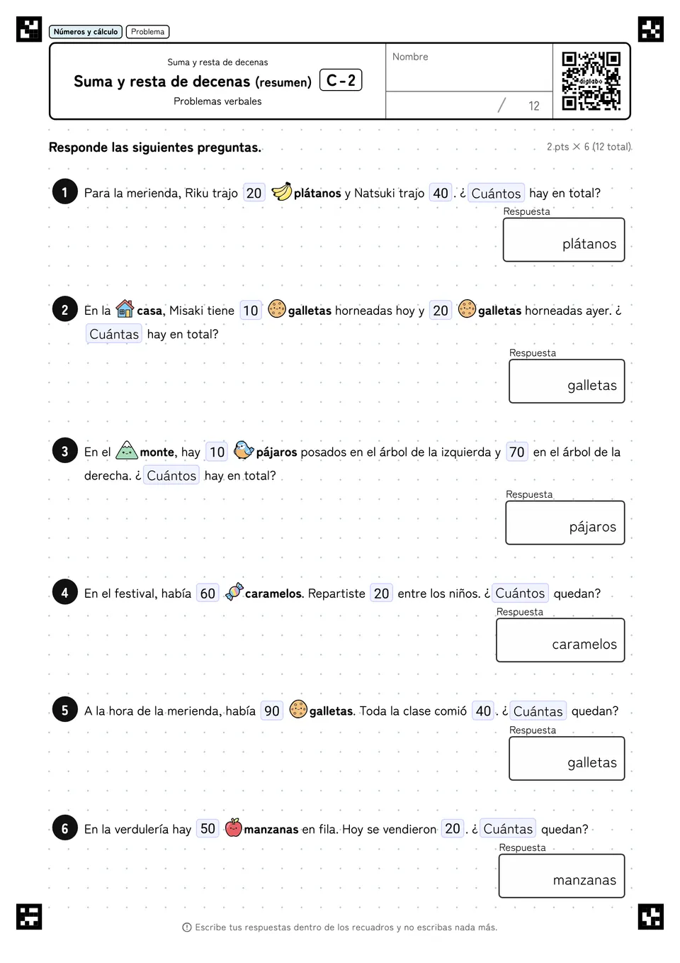 Suma y resta de decenas (resumen) C-2