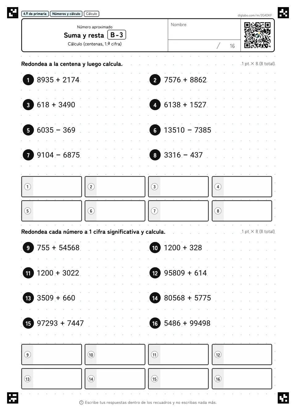 4.º de primaria Número aproximado Suma y resta