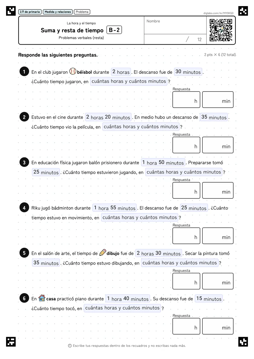 2.º de primaria La hora y el tiempo Suma y resta de tiempo