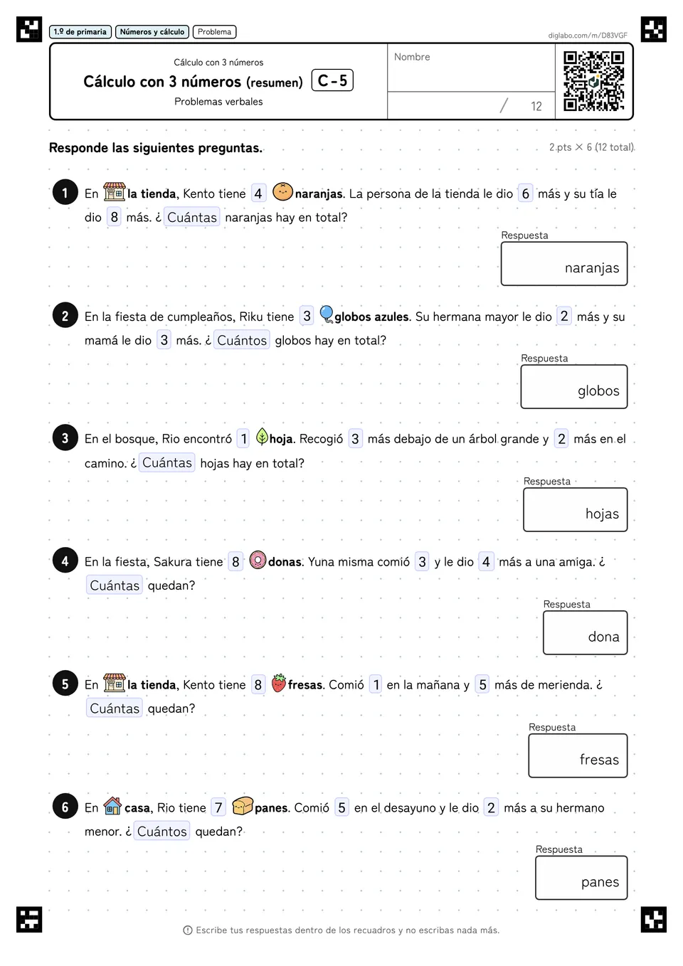 1.º de primaria Cálculo con 3 números Cálculo con 3 números (resumen)