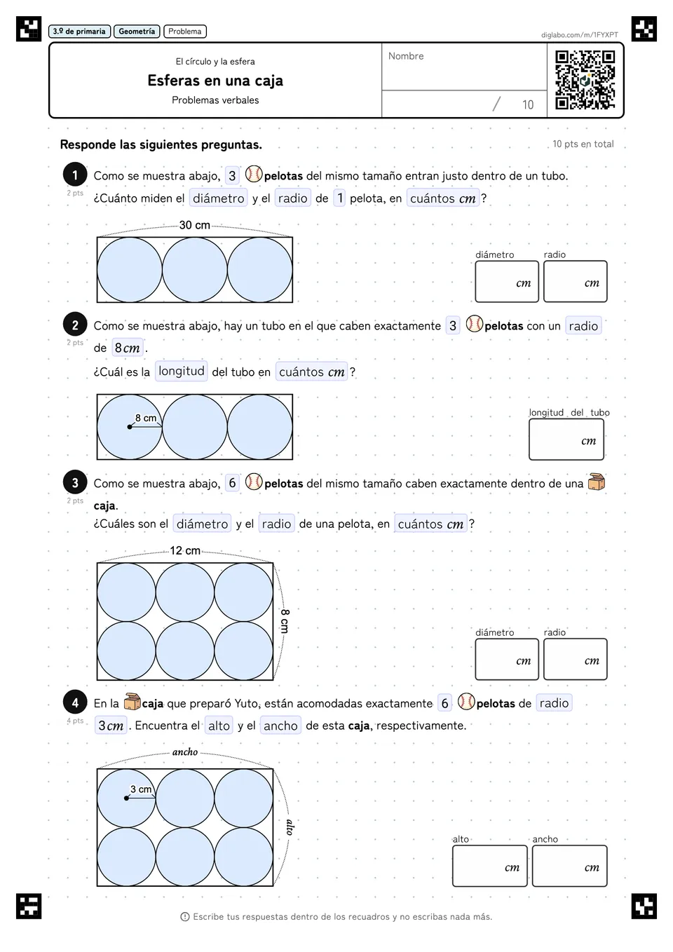 3.º de primaria El círculo y la esfera Esferas en una caja