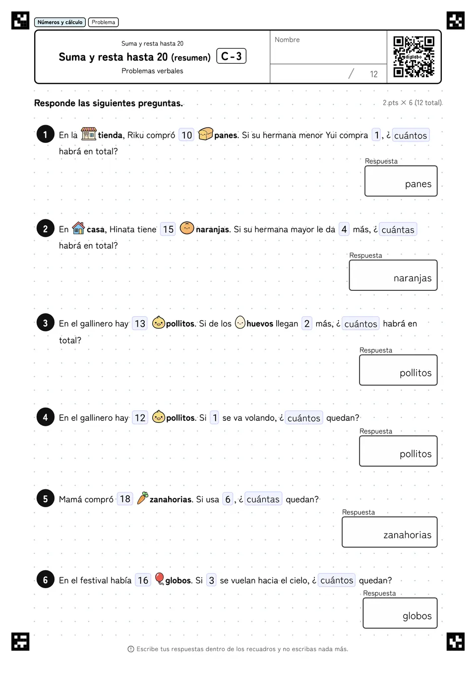 Suma y resta hasta 20 (resumen) C-3