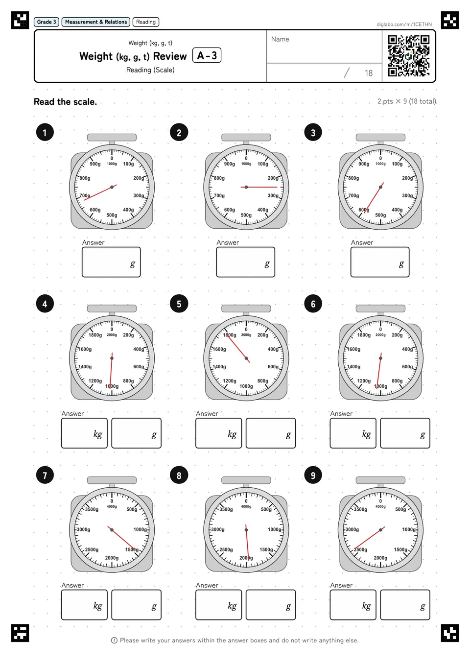 Grade 3 (Elementary School) Weight (kg, g, t) Weight (kg, g, t) Review