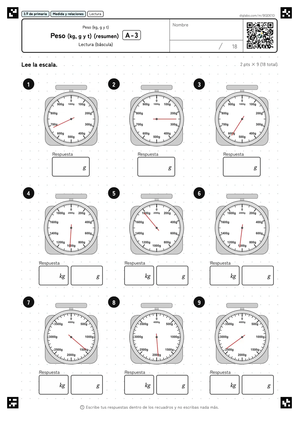 3.º de primaria Peso (kg, g y t) Peso (kg, g y t) (resumen)