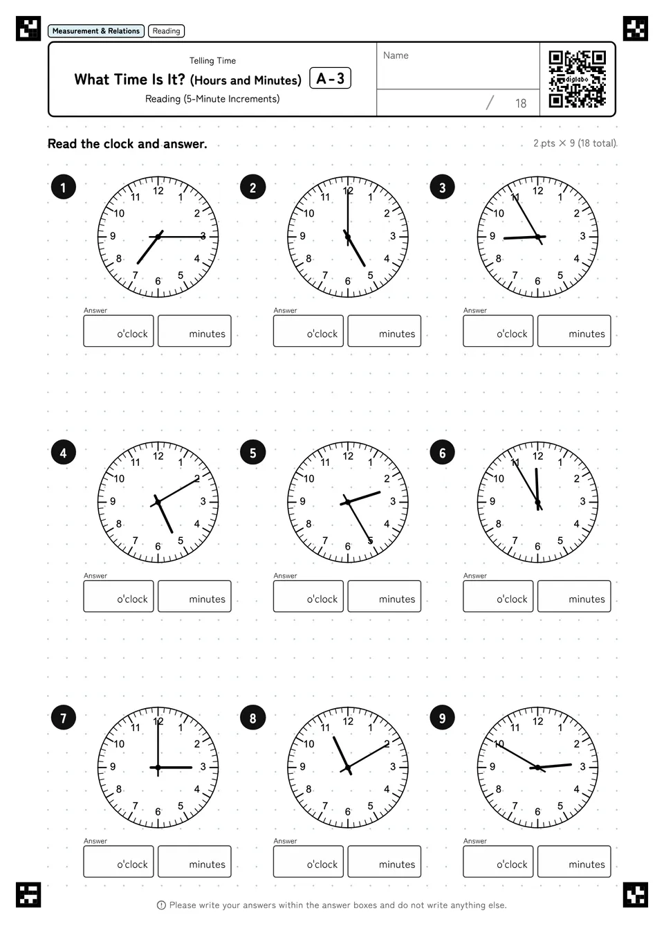 What Time Is It? (Hours and Minutes) A-3