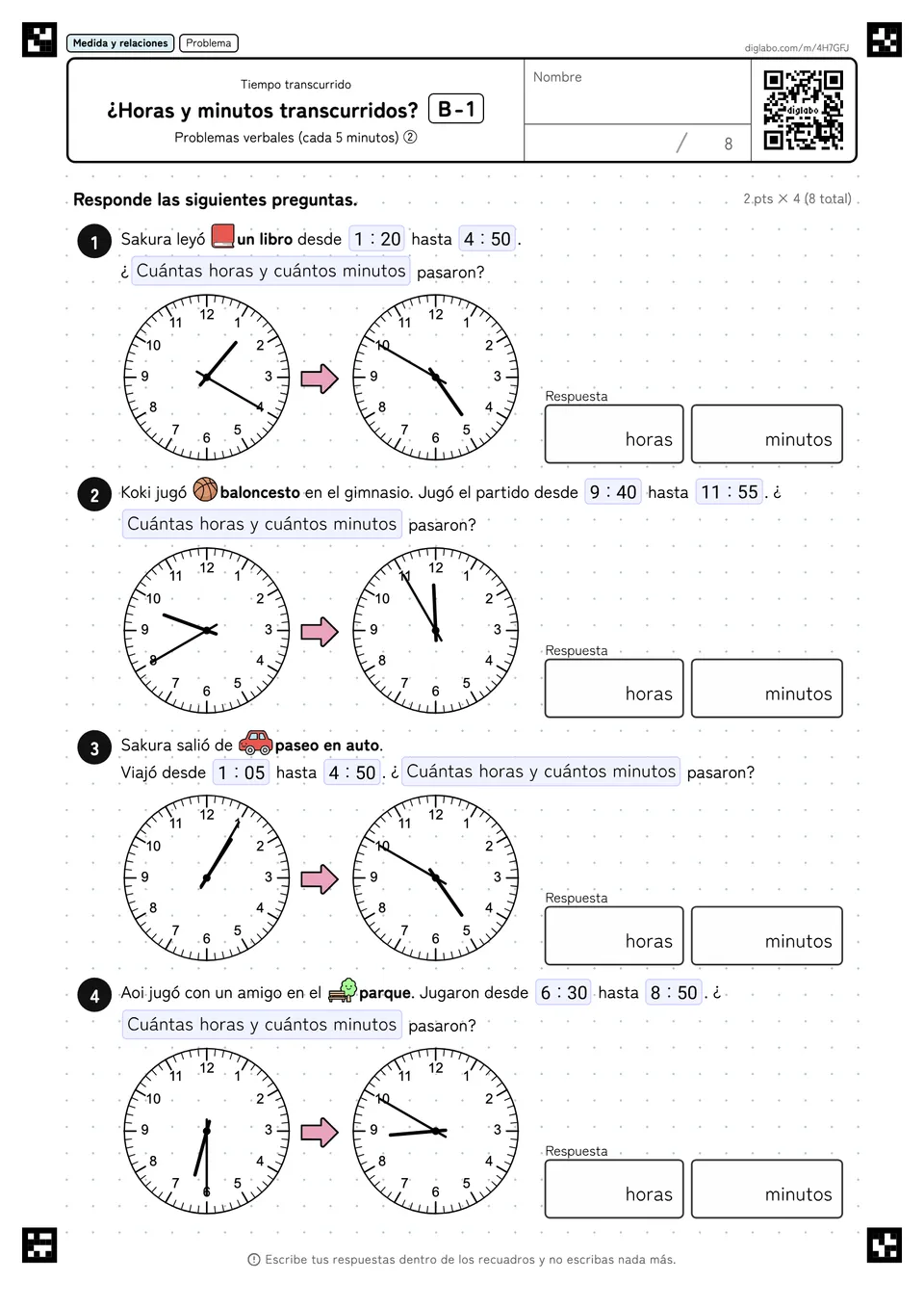 ¿Horas y minutos transcurridos? B-1
