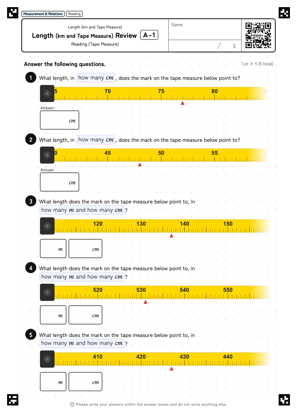 Length (km and Tape Measure) Review A-1