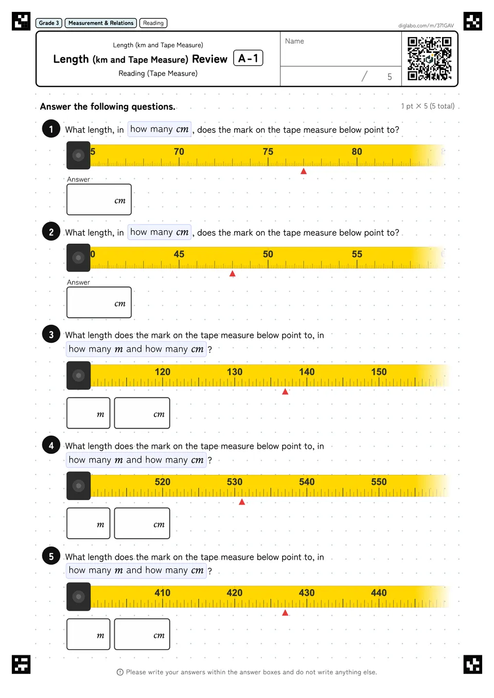 Grade 3 (Elementary School) Length (km and Tape Measure) Length (km and Tape Measure) Review