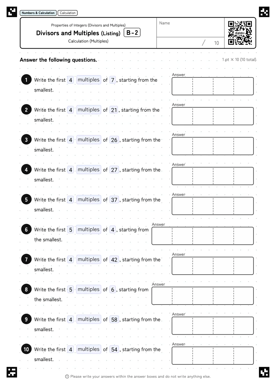 Divisors and Multiples (Listing) B-2