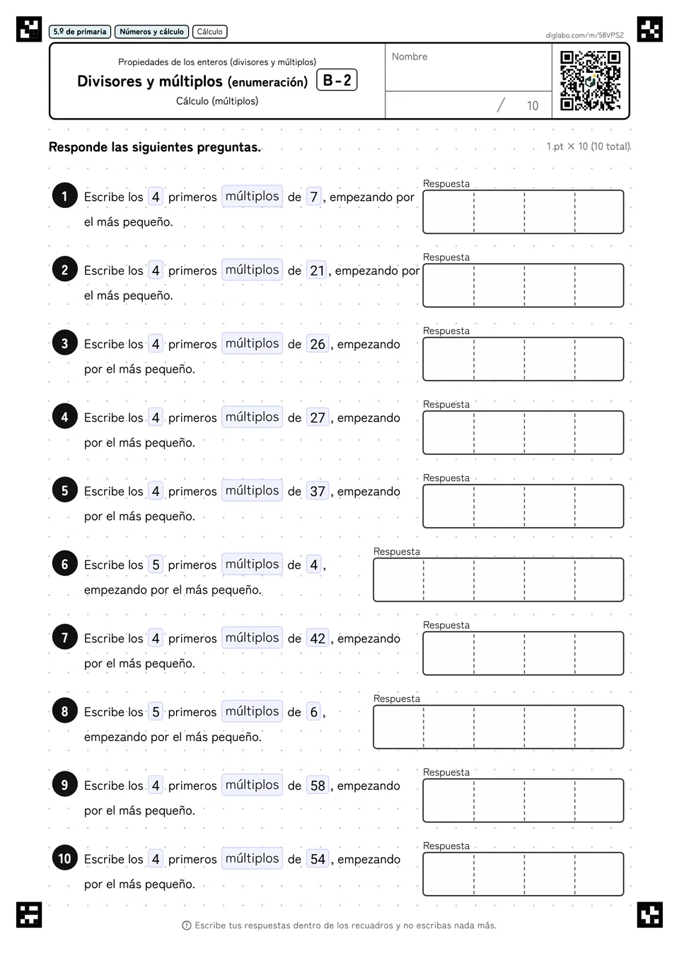 5.º de primaria Propiedades de los enteros (divisores y múltiplos) Divisores y múltiplos (enumeración)