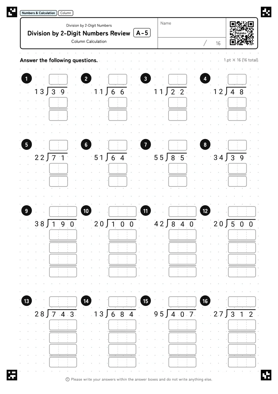 Division by 2-Digit Numbers Review A-5
