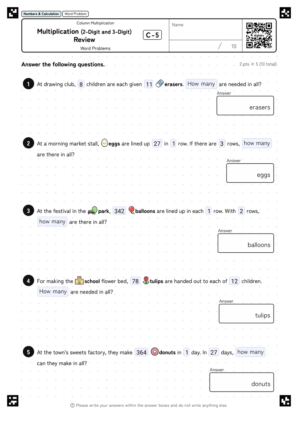 Multiplication (2-Digit and 3-Digit) Review C-5