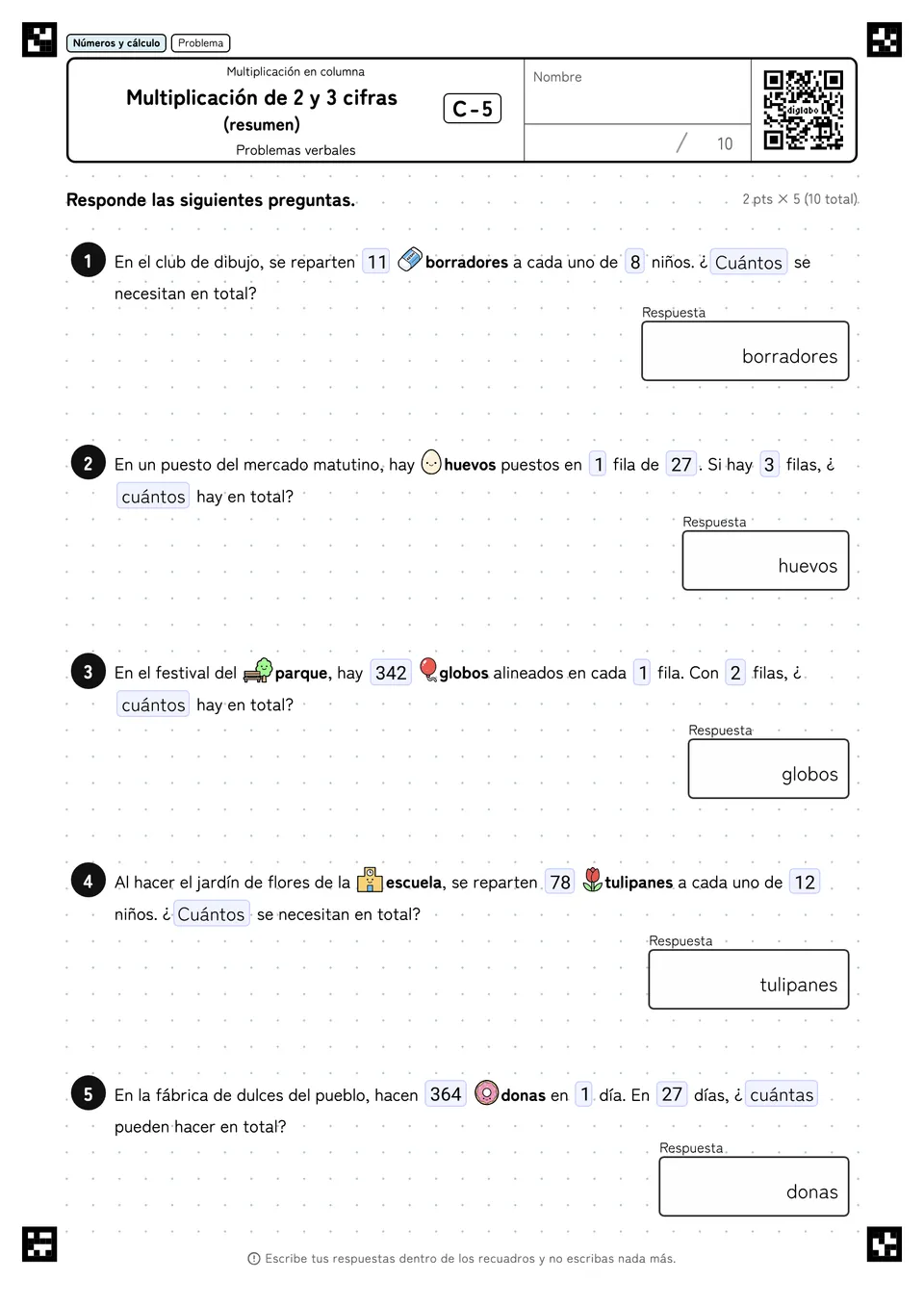 Multiplicación de 2 y 3 cifras (resumen) C-5