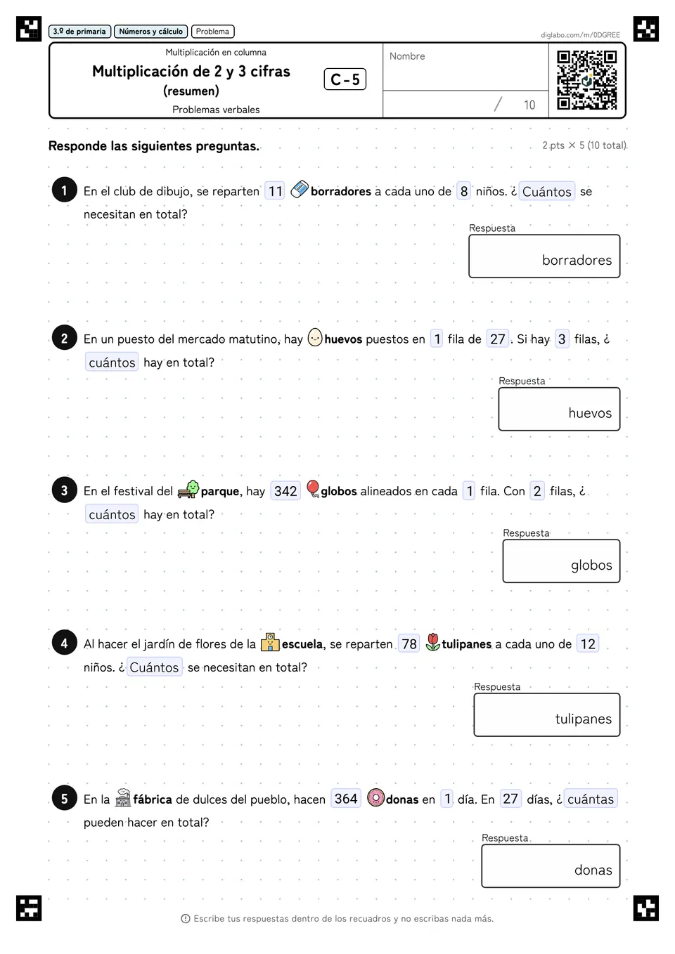 3.º de primaria Multiplicación (2 y 3 cifras) Multiplicación de 2 y 3 cifras (resumen)