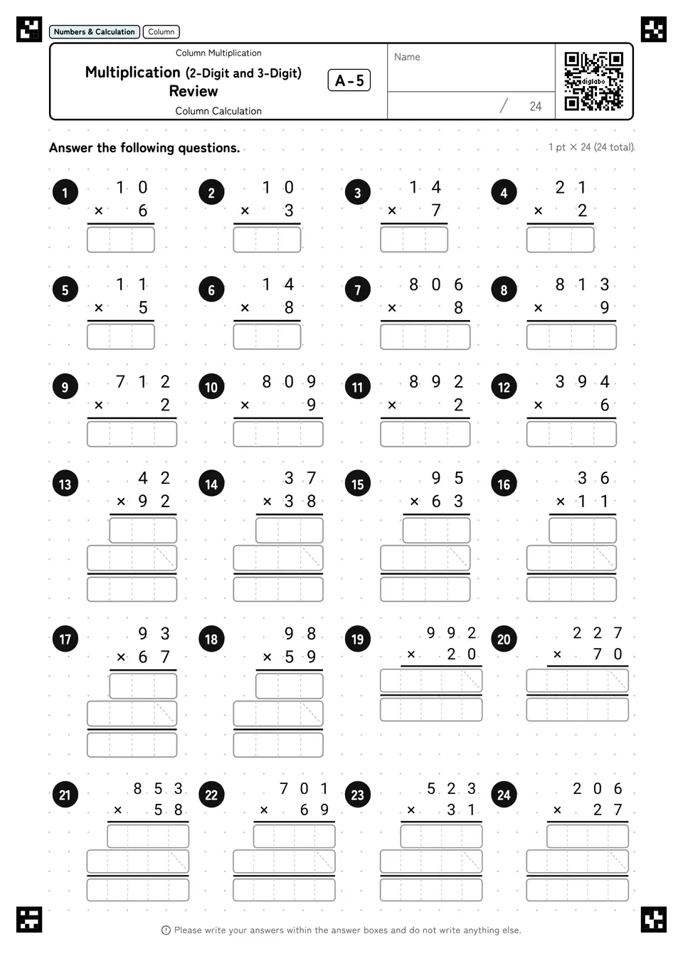 Multiplication (2-Digit and 3-Digit) Review A-5
