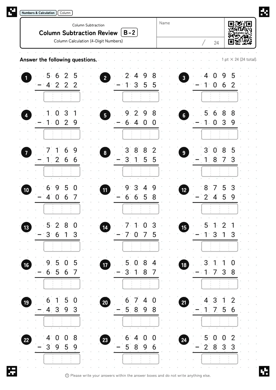 Column Subtraction Review B-2