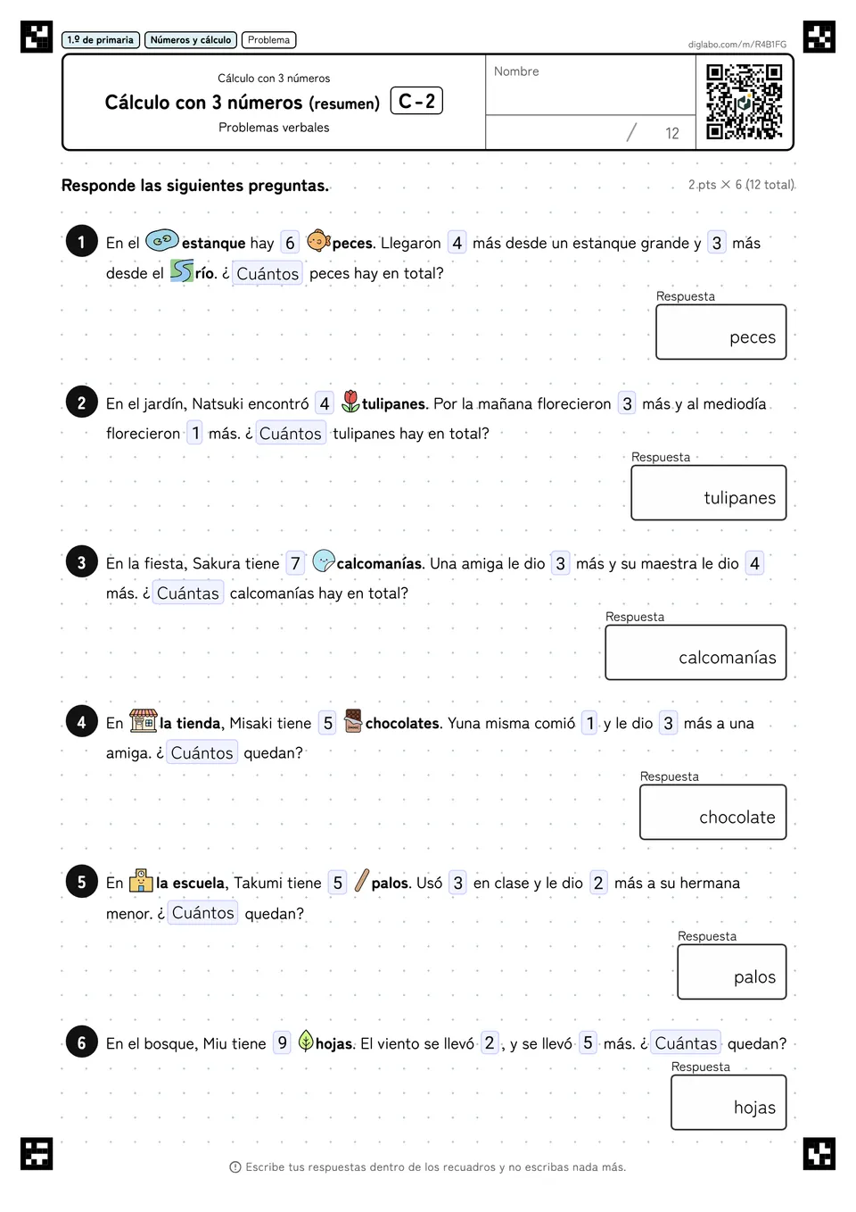 1.º de primaria Cálculo con 3 números Cálculo con 3 números (resumen)