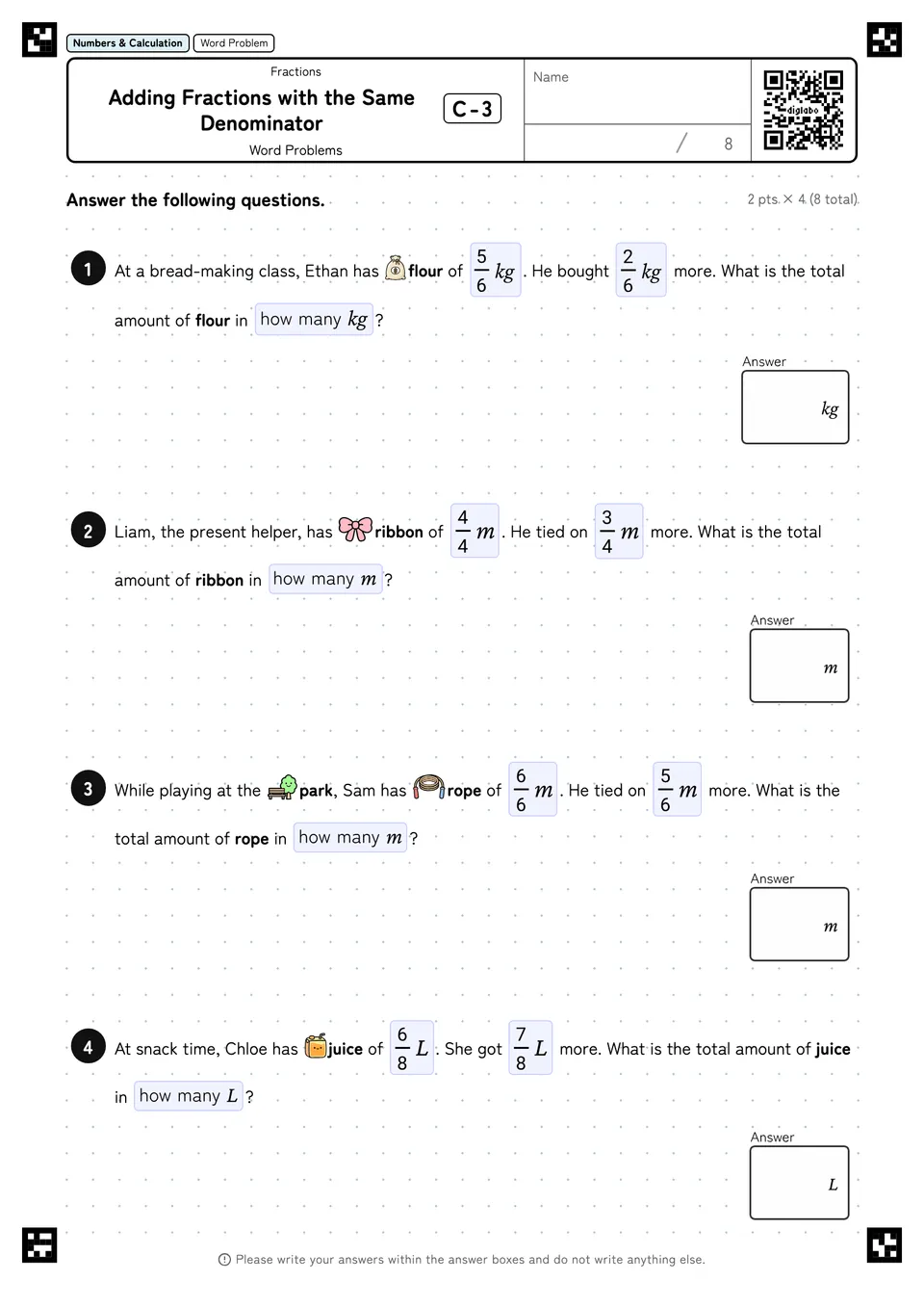 Adding Fractions with the Same Denominator C-3