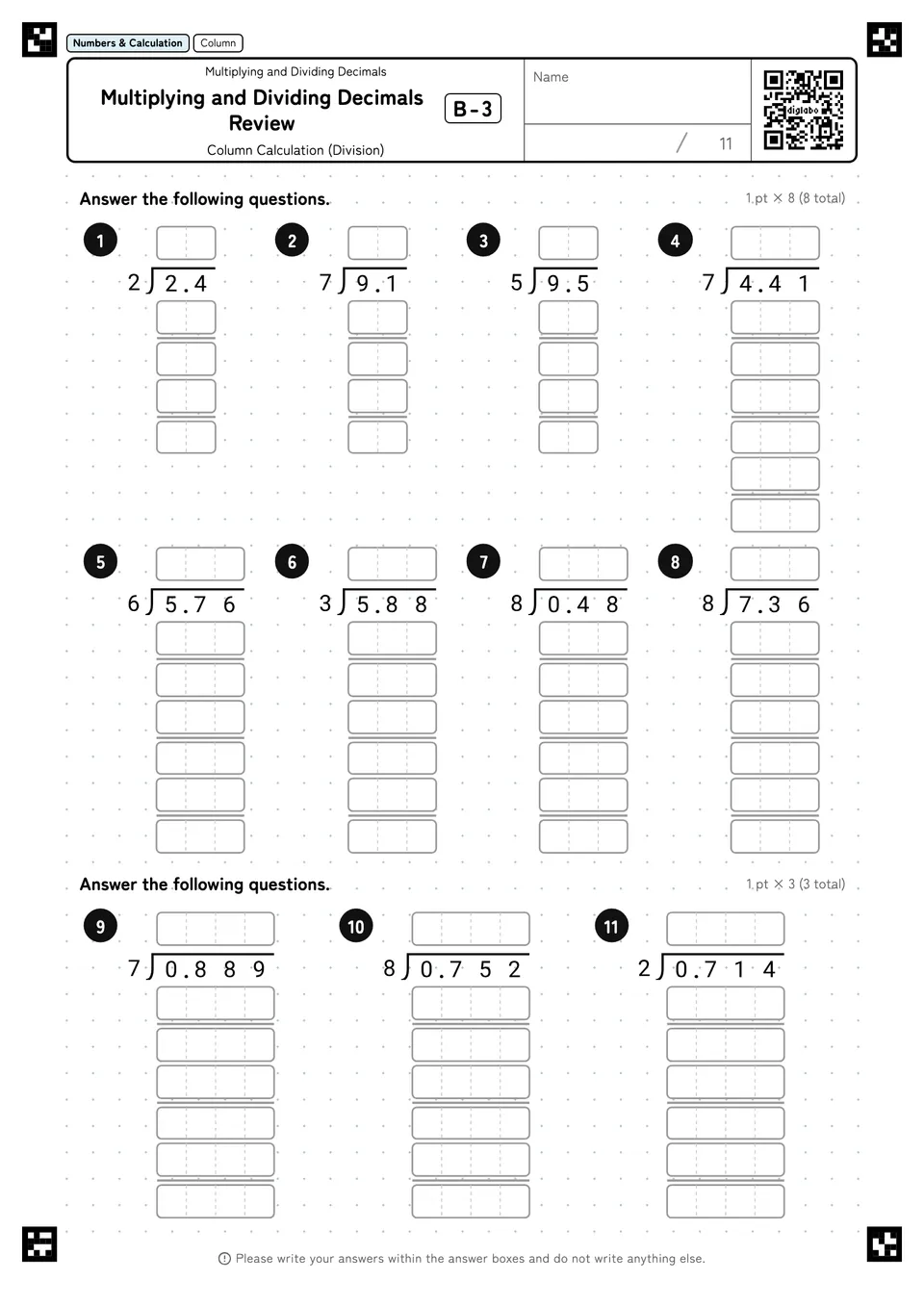 Multiplying and Dividing Decimals Review B-3