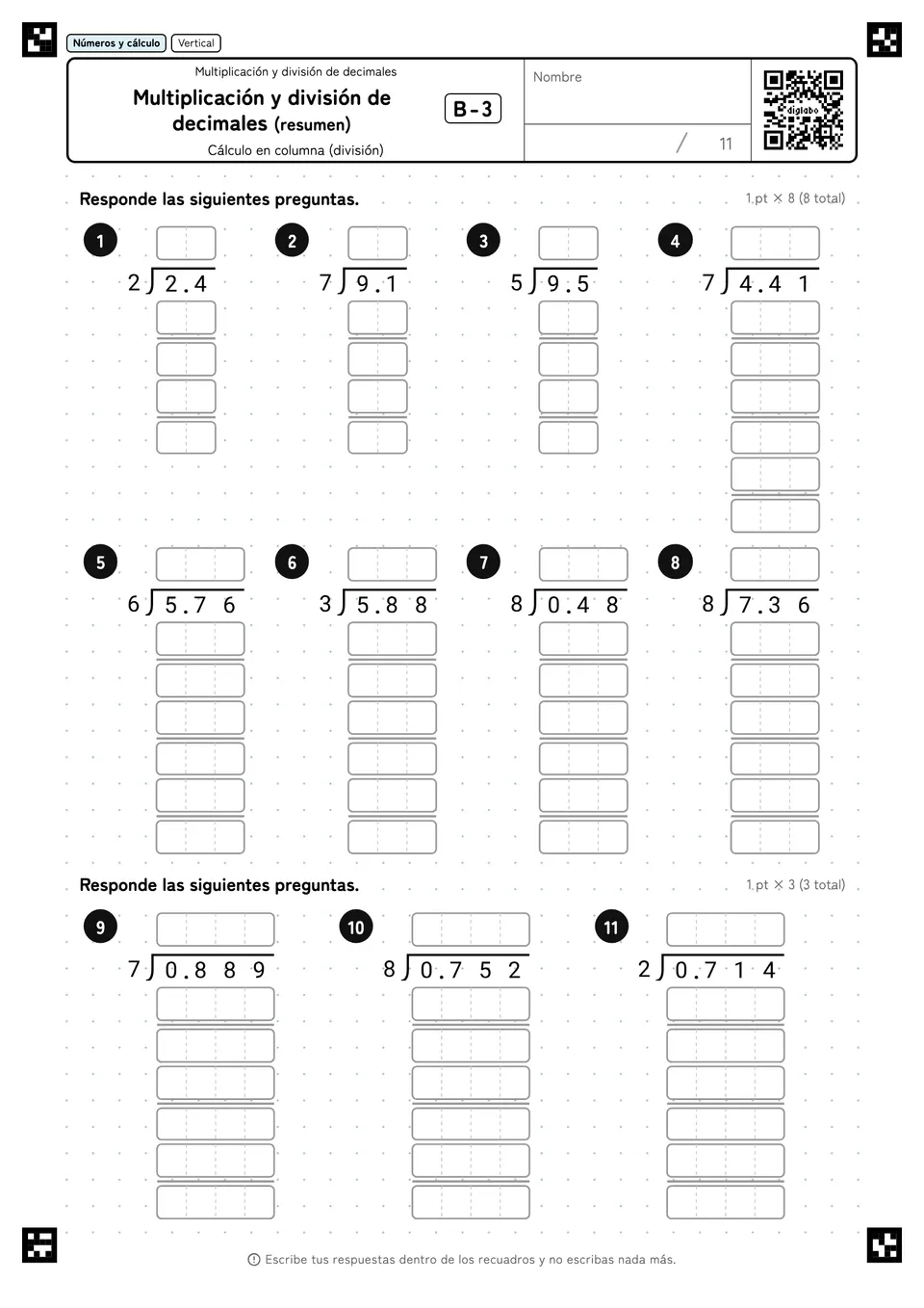 Multiplicación y división de decimales (resumen) B-3