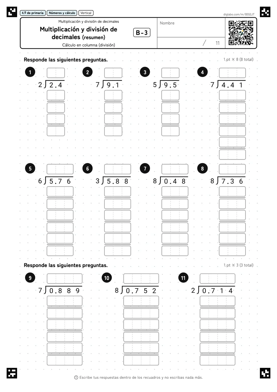 4.º de primaria Multiplicación y división de decimales Multiplicación y división de decimales (resumen)