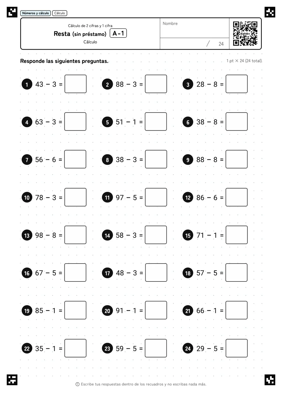 Resta (sin préstamo) A-1