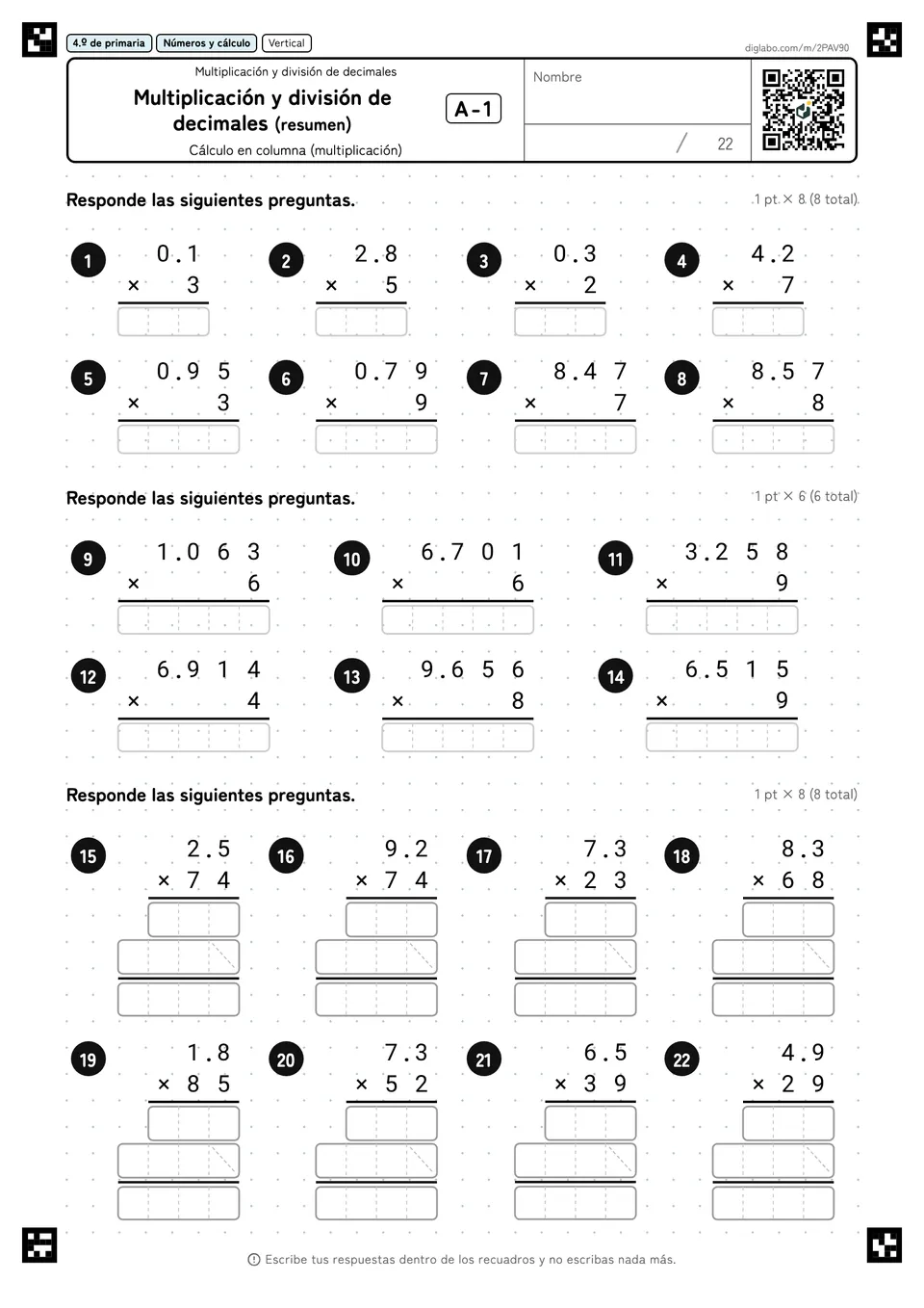 4.º de primaria Multiplicación y división de decimales Multiplicación y división de decimales (resumen)