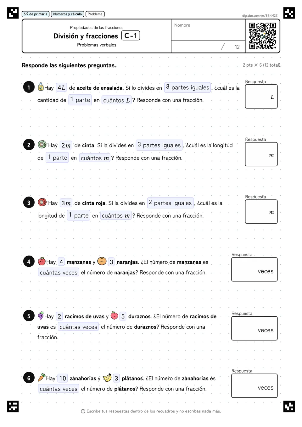 5.º de primaria Propiedades de las fracciones División y fracciones