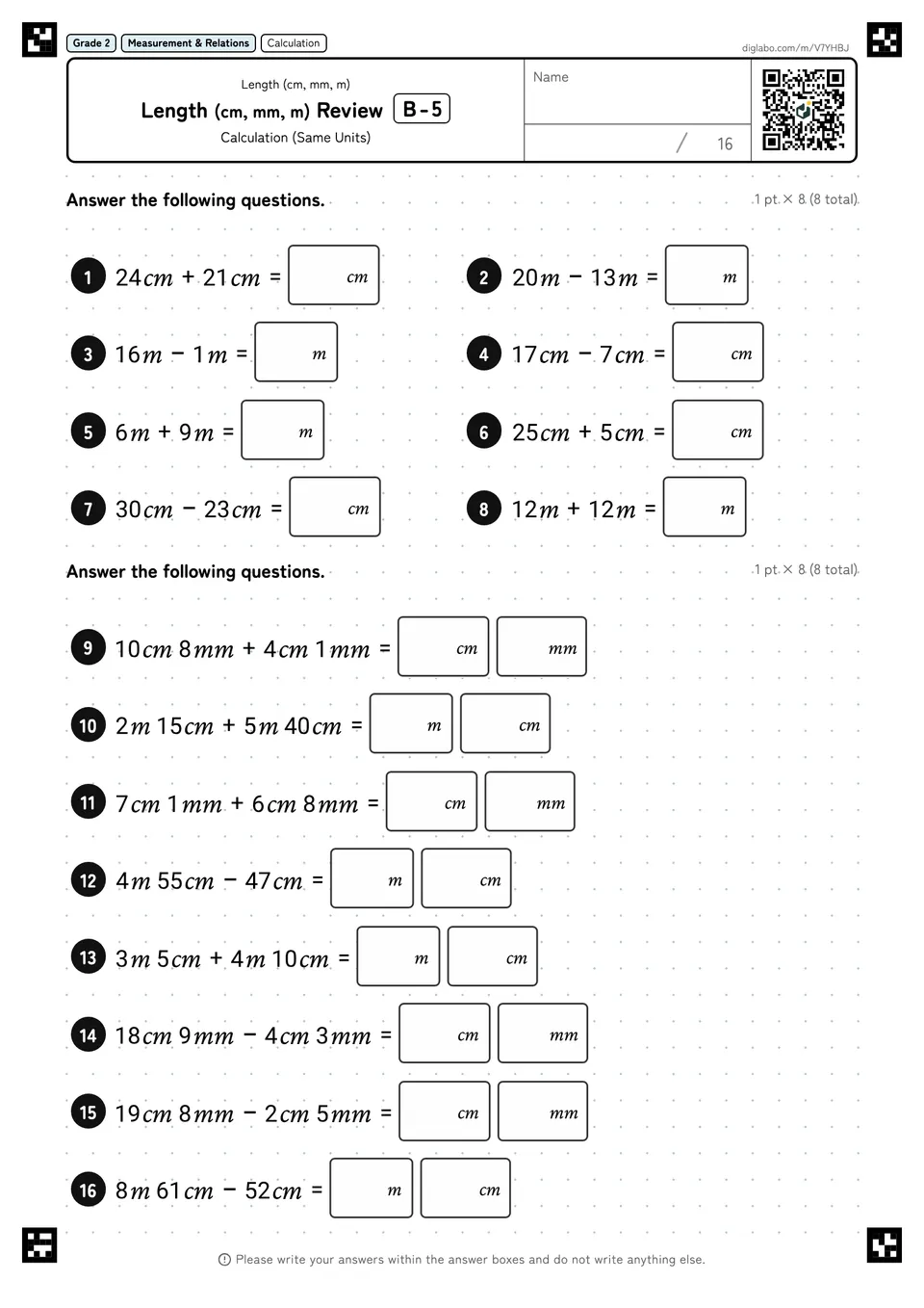 Grade 2 (Elementary School) Length (cm, mm, m) Length (cm, mm, m) Review
