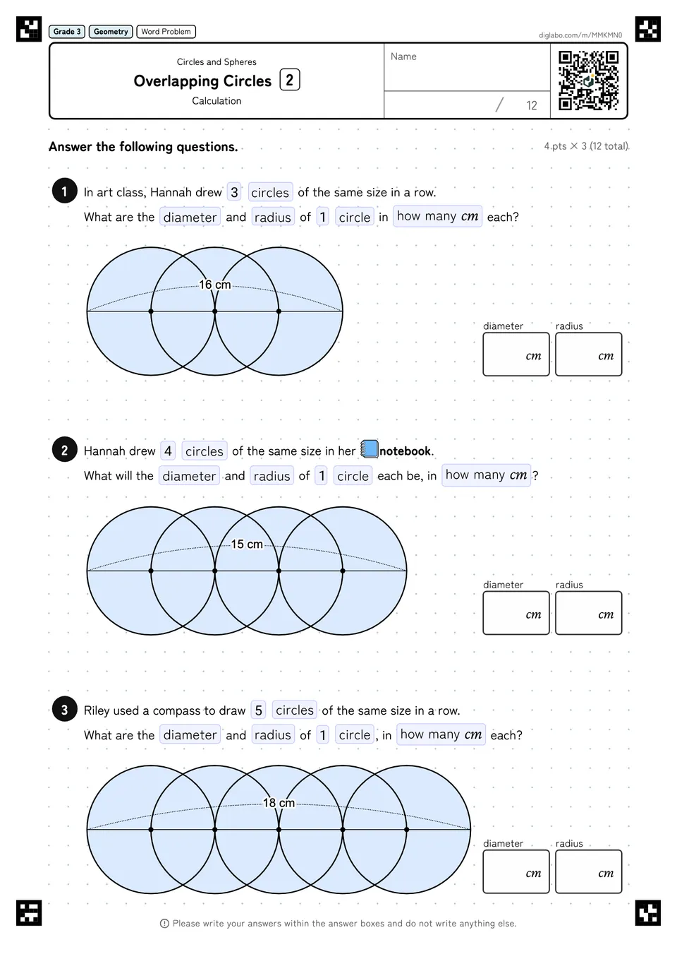 Grade 3 (Elementary School) Circles and Spheres Overlapping Circles