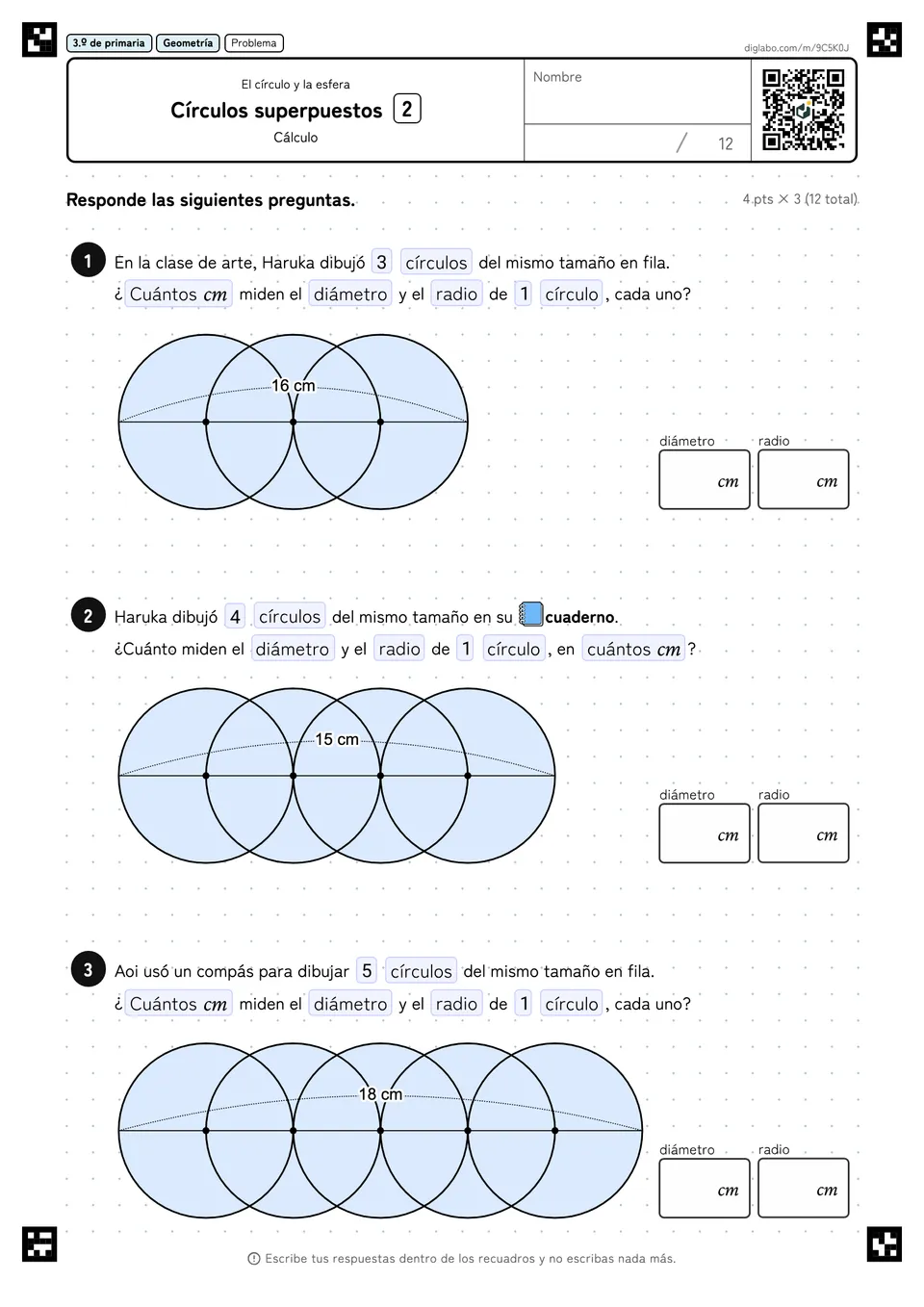 3.º de primaria El círculo y la esfera Círculos superpuestos