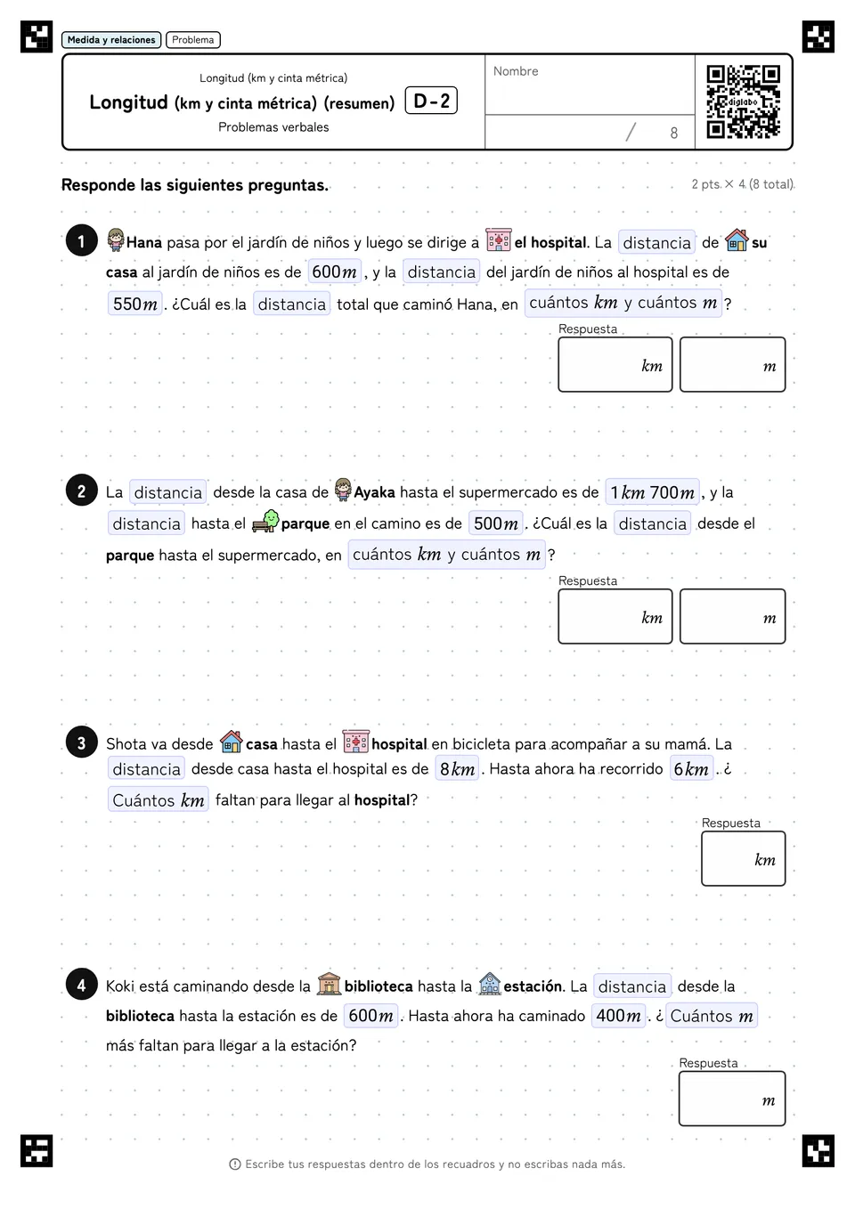 Longitud (km y cinta métrica) (resumen) D-2