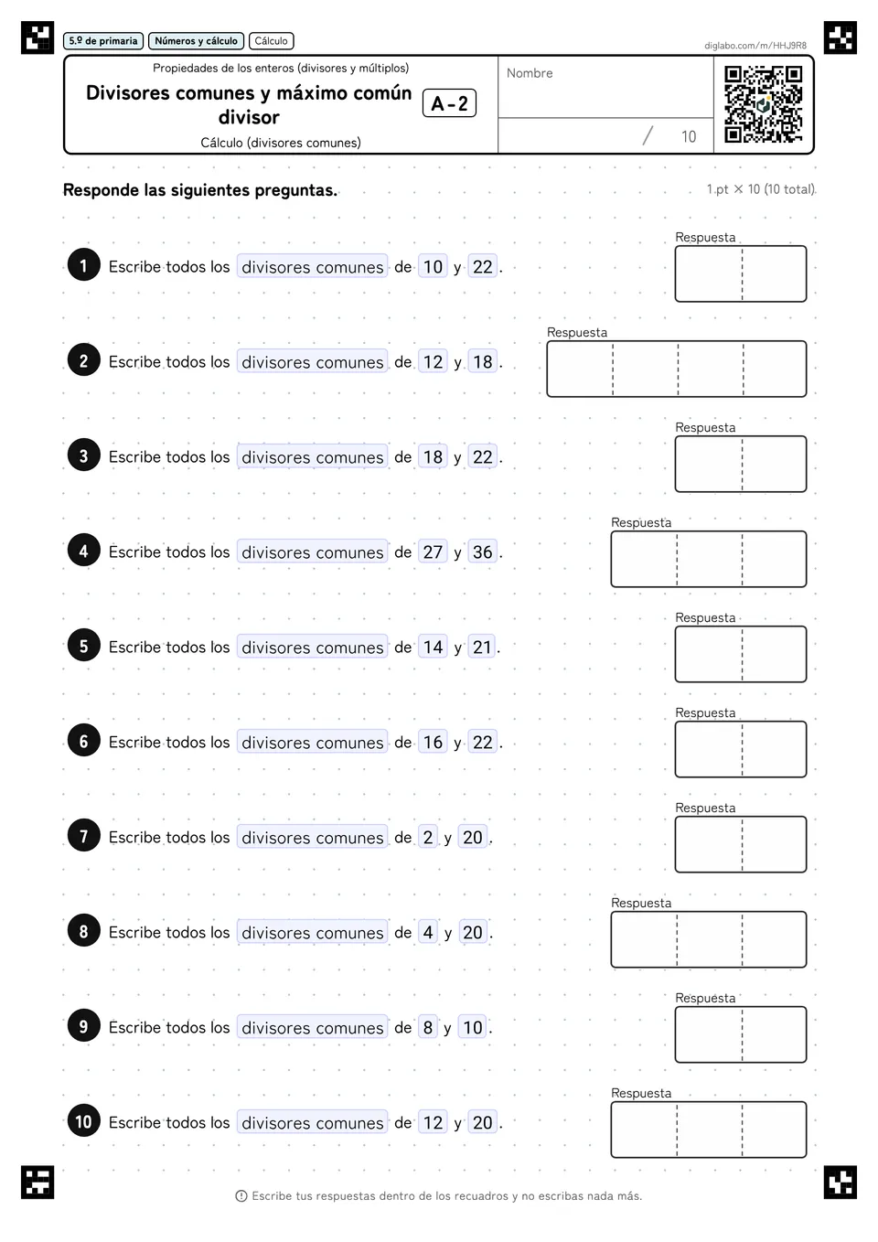 5.º de primaria Propiedades de los enteros (divisores y múltiplos) Divisores comunes y máximo común divisor