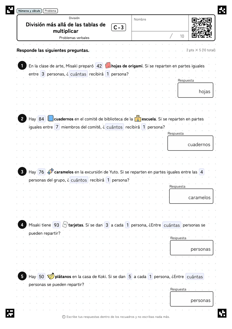 División más allá de las tablas de multiplicar C-3