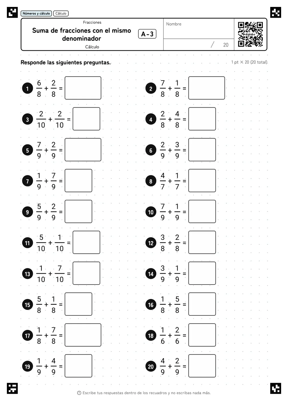 Suma de fracciones con el mismo denominador A-3