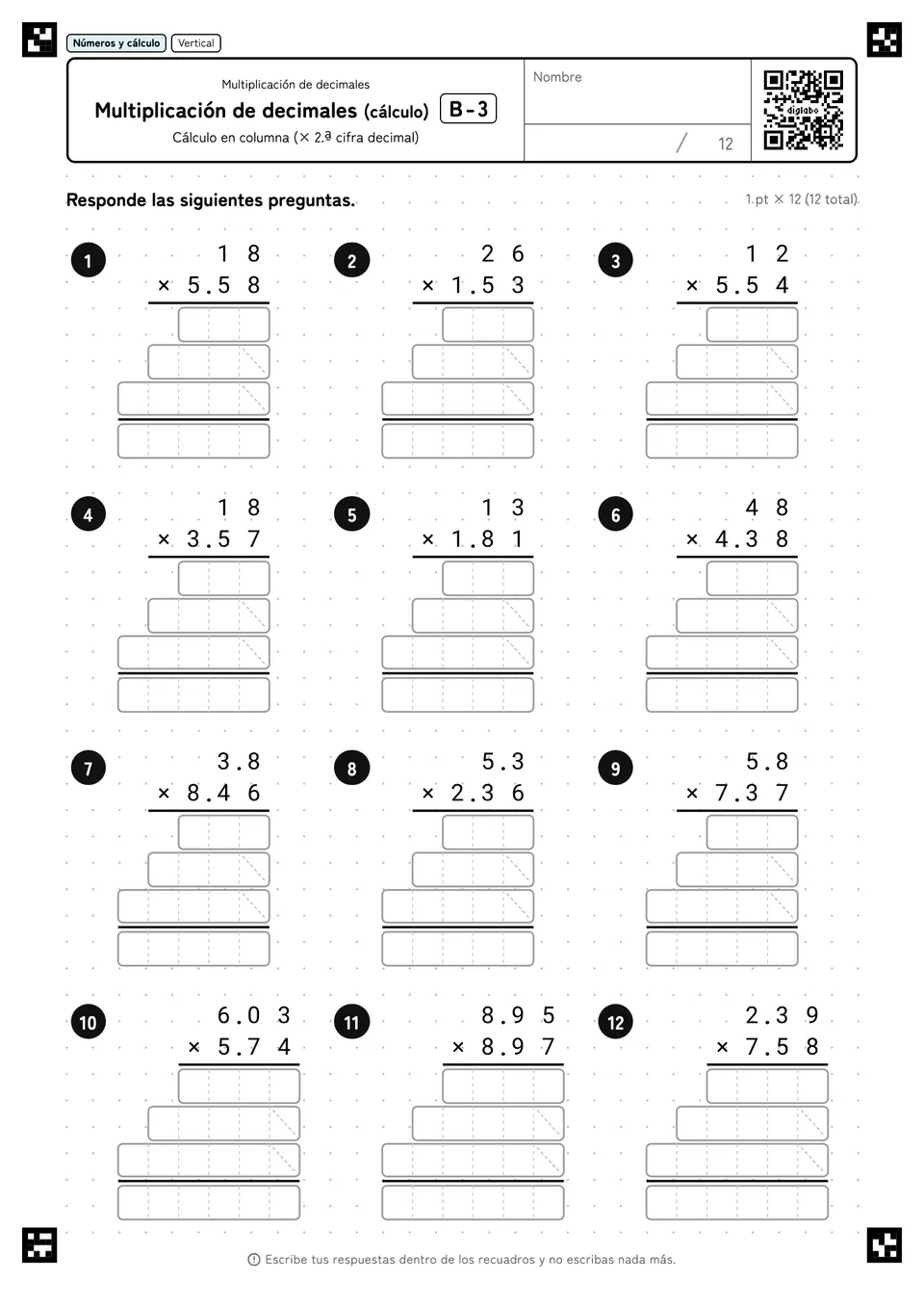 Multiplicación de decimales (cálculo) B-3