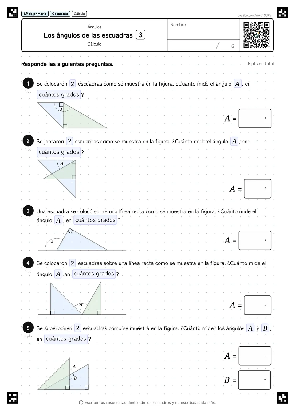 4.º de primaria Ángulos Los ángulos de las escuadras