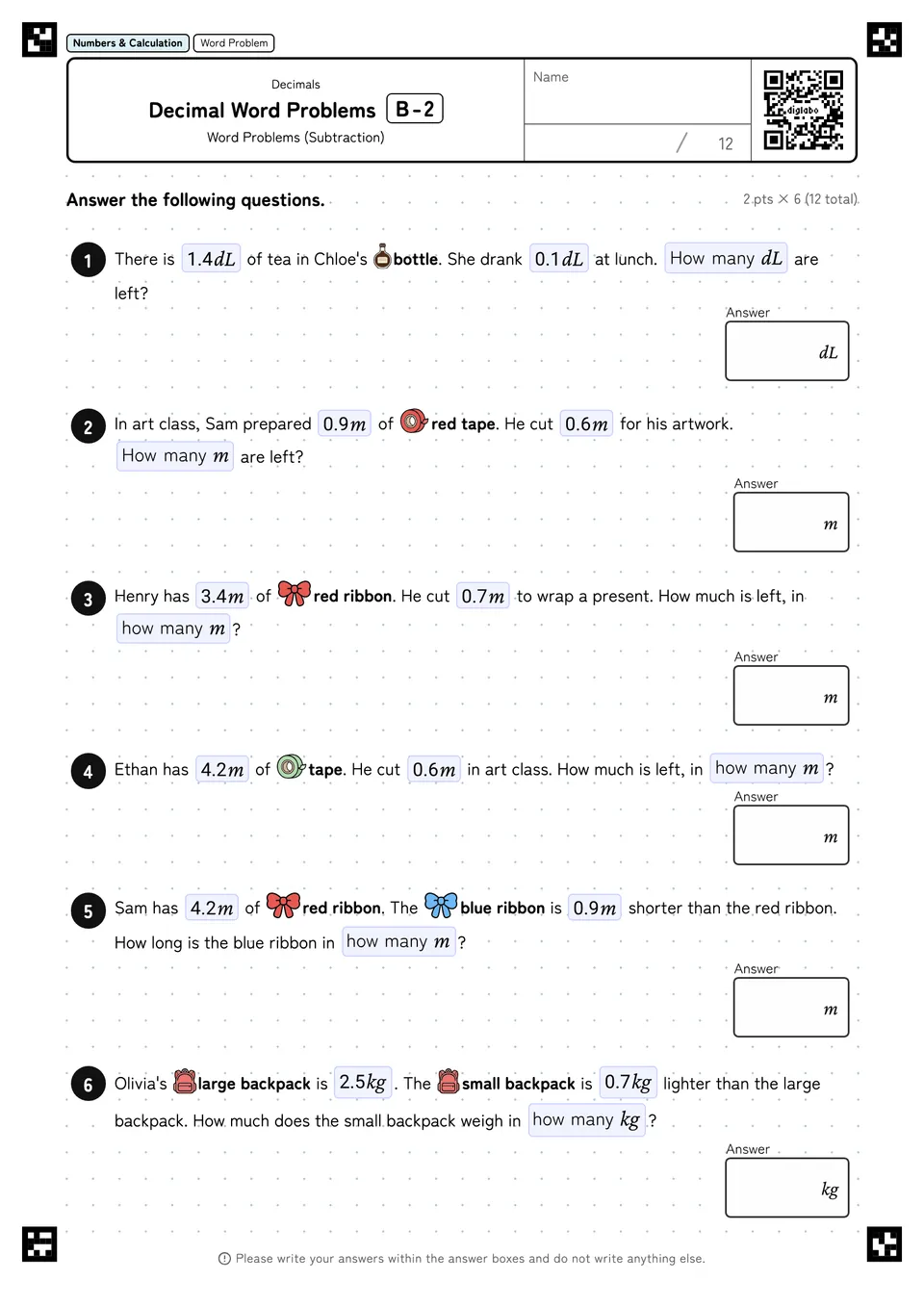 Decimal Word Problems B-2