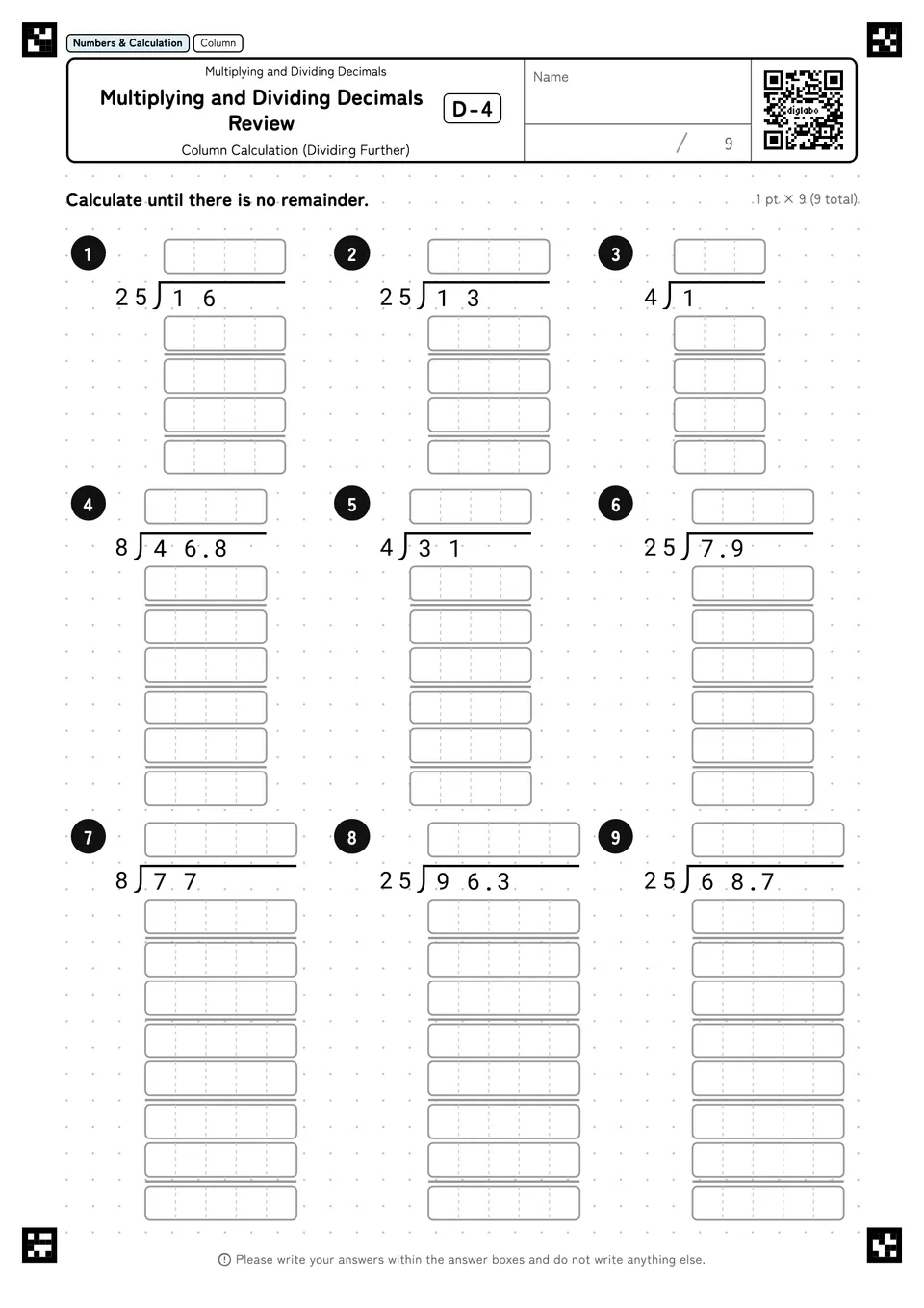 Multiplying and Dividing Decimals Review D-4