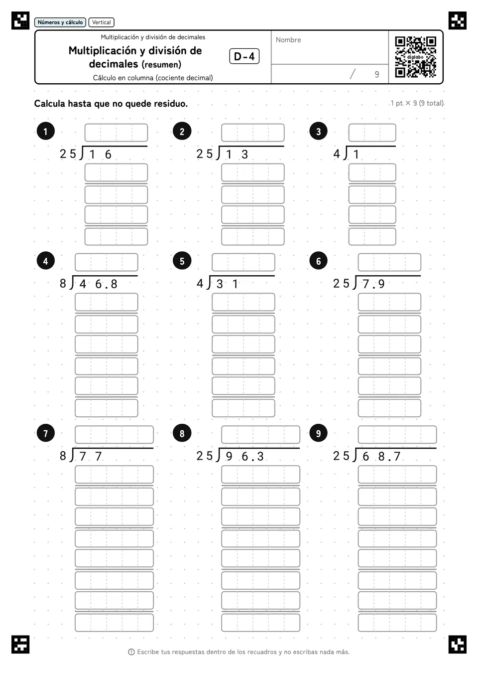 Multiplicación y división de decimales (resumen) D-4