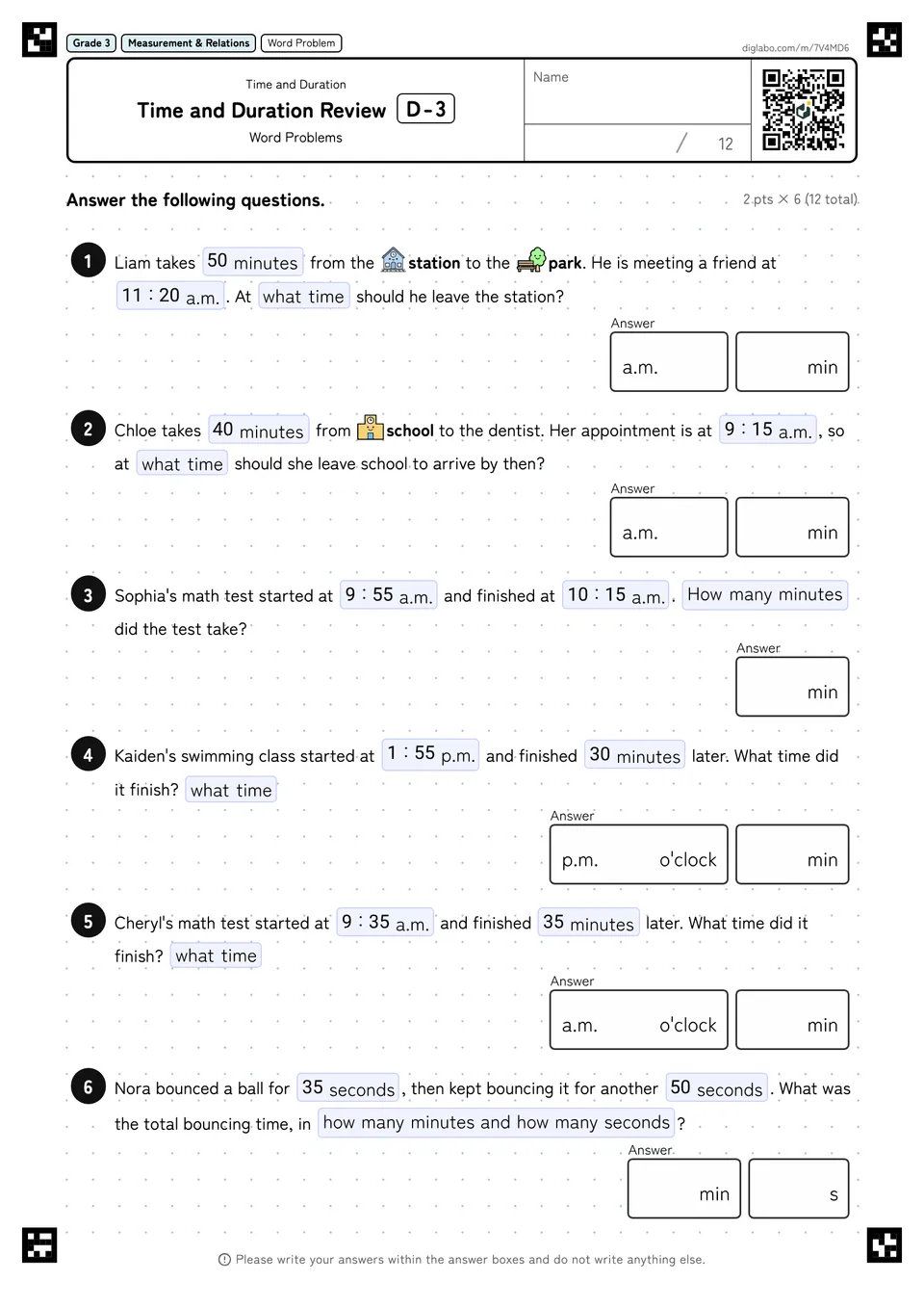 Grade 3 (Elementary School) Time and Duration Time and Duration Review