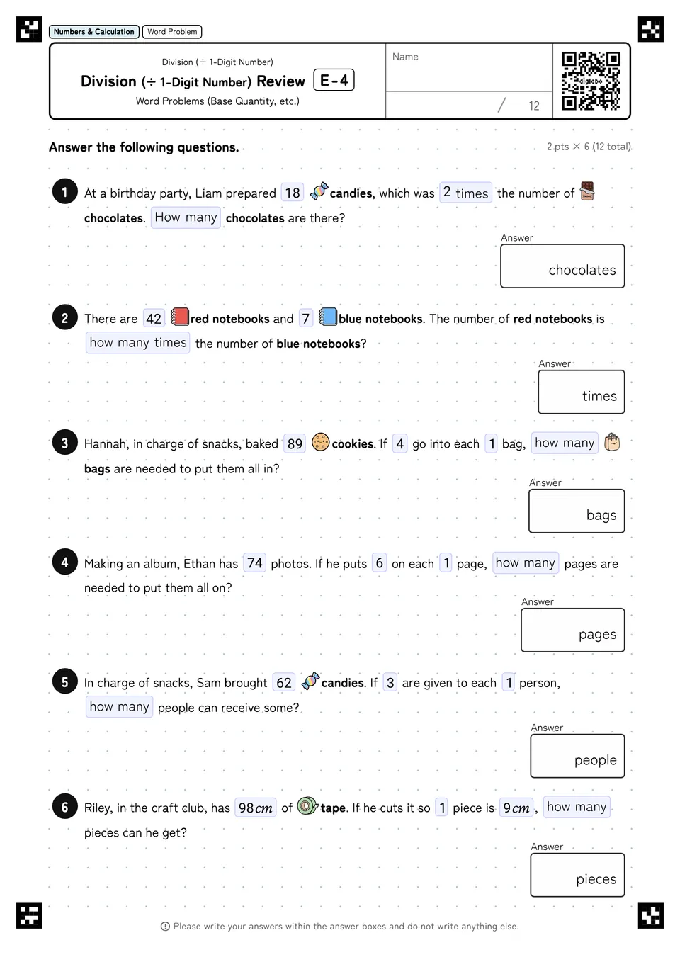 Division (÷ 1-Digit Number) Review E-4