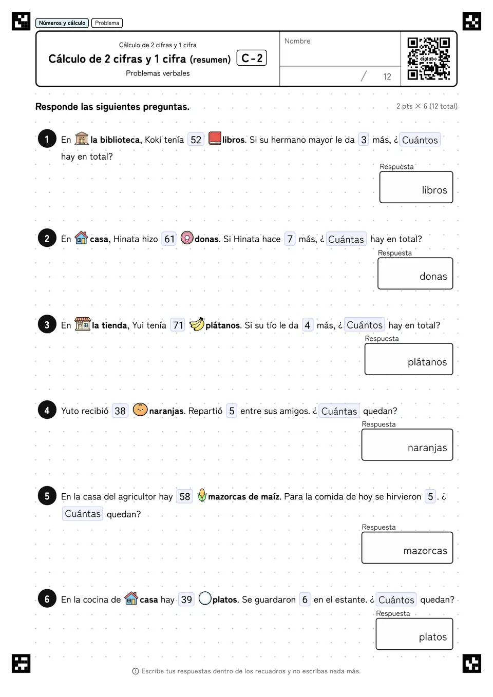 Cálculo de 2 cifras y 1 cifra (resumen) C-2