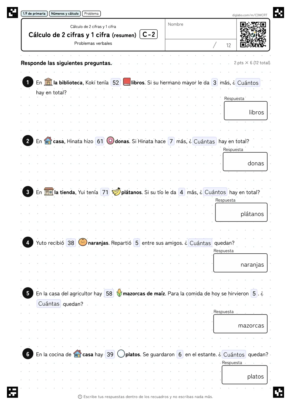 1.º de primaria Cálculo de 2 cifras y 1 cifra Cálculo de 2 cifras y 1 cifra (resumen)